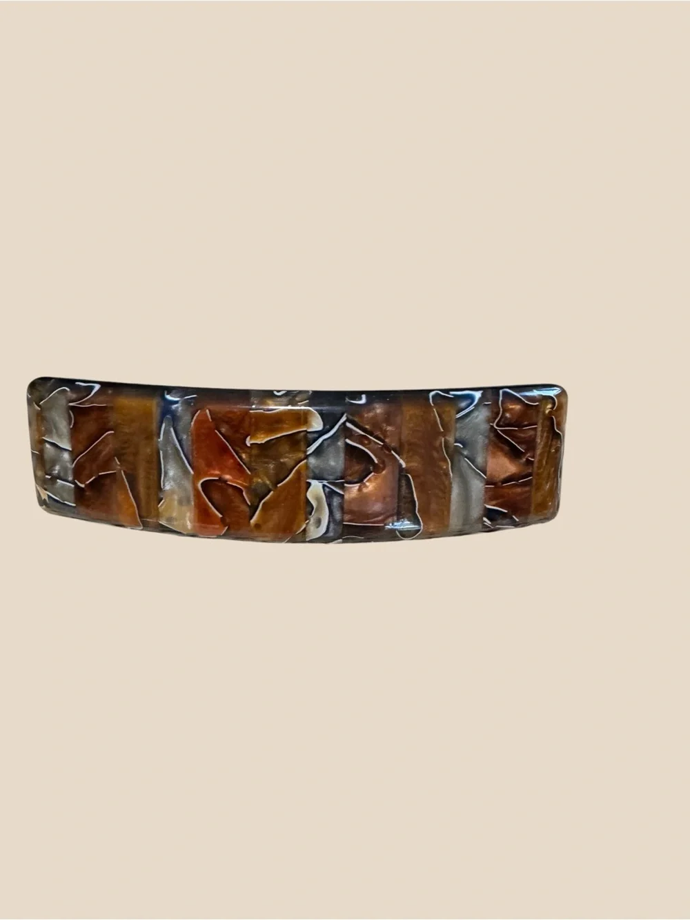 Tortoiseshell Resin Rectangular Hair Barrette - Brown Mix